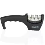 GOURMEO Affilacoltelli - Affila Coltelli da Cucina Professionale a 3 vie per Acciaio Inossidabile - Affilatore di Coltelli con Lame Diritte e di Tutte le Dimensioni - Design Ergonomico