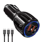 GPISEN Charge 3.0 Caricatore per Auto 5.4A/30W Caricatore Rapido Adattatore Caricatore da Auto Doppio USB con 3 in 1 Multi Cavo di Ricarica per Samsung/Phone/Huawei