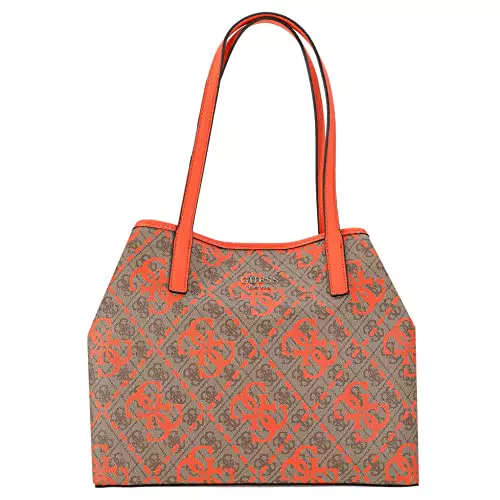 Guess Vikky Tote, Borsa Donna, Latte Logo/Orange, Unica