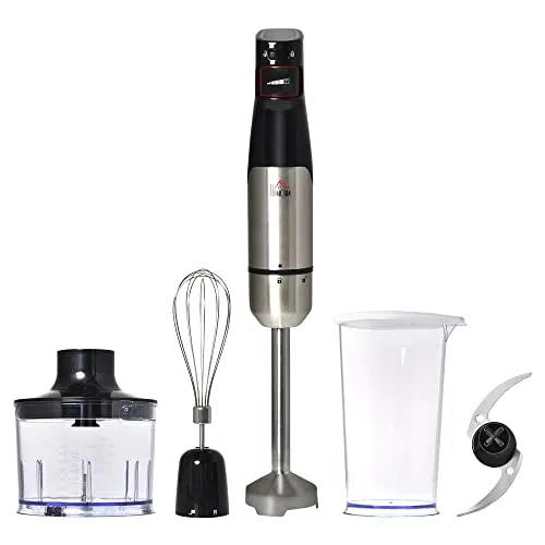 HOMCOM Mixer Cucina 1000W Multifunzione 4 in 1, Frullatore a Immersione