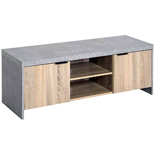 homcom Mobile TV Moderno con Armadietti in Legno, Mobiletto Basso da Salotto con Passacavi