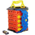 Hot Wheels- Pista Srotolabile Super Discesa, Bauletto si Trasforma in Pista a 5 Corsie