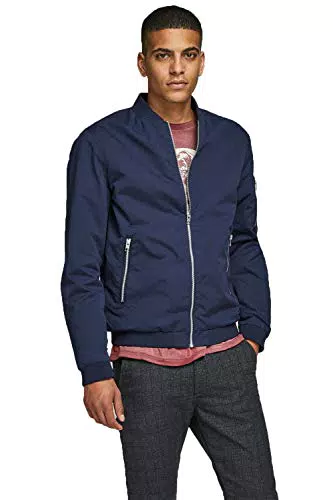 Jack and Jones Uomo Bomber Giacca Casuale Basic Leggera Blu Marino Blazer L