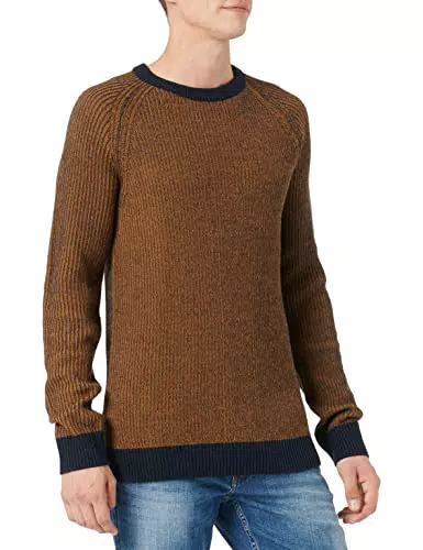 Jack & Jones Jjpannel Knit Crew Neck Pre Felpa, Gomma/Dettaglio: Plaited Navy Blazer