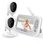 JSLBtech Baby Monitor Videocamera con 2 Telecamere con Schermo LCD da 5 Funzione Interfono Visione Notturna Monitoraggio della Temperatura Risparmio Energetico/Vox Ninne nanne