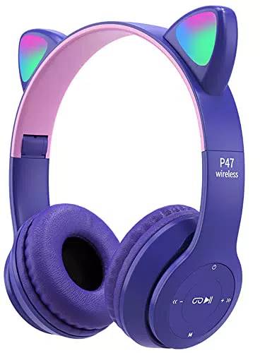 kieyeeno Cuffie per Bambini Senza Fili Stereo, Bluetooth Cuffie Adulti Orecchie di Gatto da Gioco con Microfono