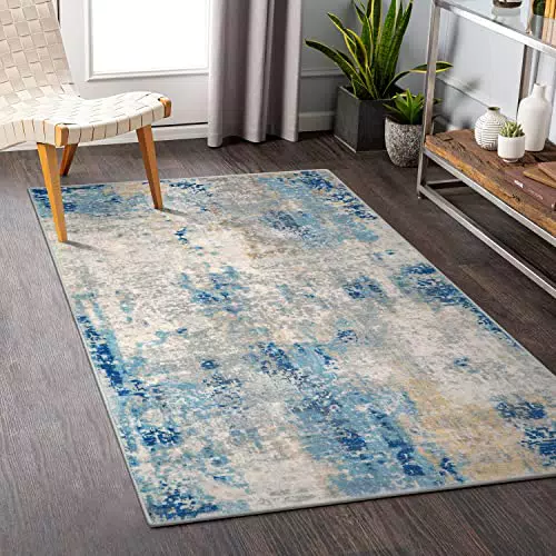 KIMODE Tappeto moderno astratto 90 x 150 cm, morbido antiscivolo e lavabile