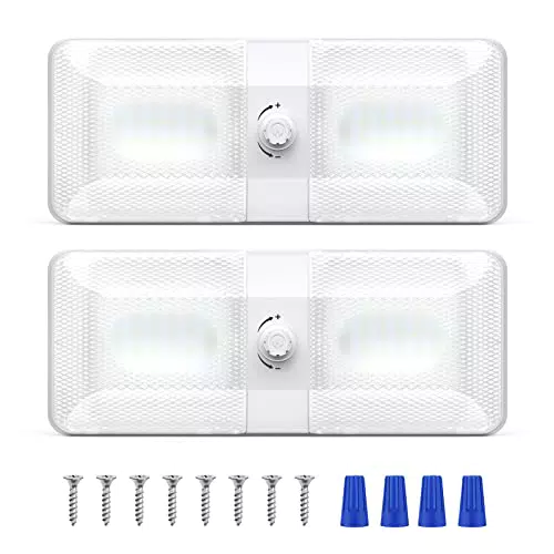 Kriogor 2Pcs Plafoniera LED 12V Camper, Plafoniera LED 12 volt per Camper 12V Interruttore Rotante con 1000LM Illuminazione Interna Camper per Rimorchio