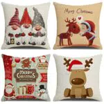 KSSKEN Federe Cuscini Natalizi 45x45cm, Federe Natalizi 4 Pack Cotone Biancheria Fodere Cuscino Divano per Soggiorno Sedia Letto-Decorazioni Natalizie