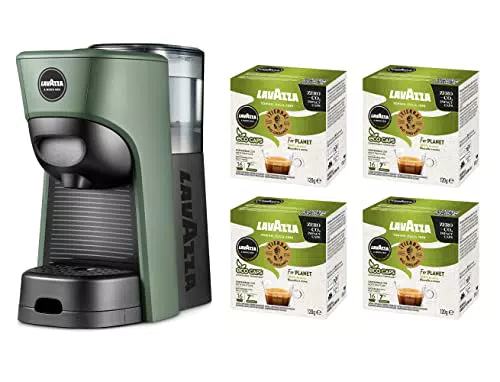 Lavazza, A Modo Mio Macchina per Caffè Tiny Eco Verde con 64 Capsule ¡Tierra! for Planet Incluse
