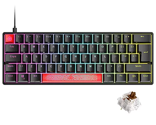 Tastiera da gioco meccanica compatta, QWERTY, nero/marrone