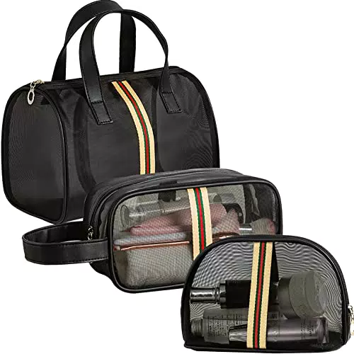 LEcylankEr Beauty Case da Donna a Rete, 3 Pezzi Borsa per Toilette con Cerniera Trasparente