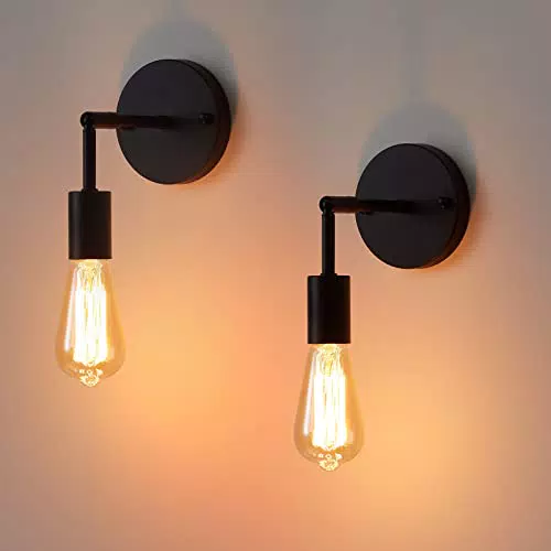 Lightess Lampada da Parete Industriale Vintage 2 Pezzi Applique a Muro Metallo Girevole Lampada Retrò Orientabile Illuminazione E27 per Interni Nero Luce per Bar Luci decorative per Studio