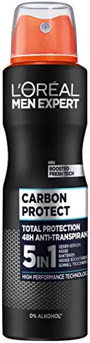 L'Oréal Men Expert Carbon Protect deodorante spray 4 in 1 protegge contro umidità ascellare e odori corporei e entusiasma grazie al suo profumo maschile