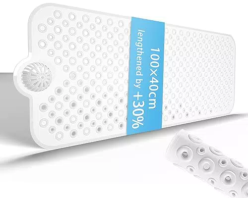 LORESJOY Tappetino Antiscivolo per Vasca da Bagno 100x40cm，Antiscivolo Doccia，Tappeto antiscivolo vasca，Tappetino Doccia Antiscivolo Resistente Alla Muffa e Lavabile in Lavatrice