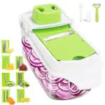 Mandolina per Verdure 14 in 1 Mandolina Professionale con 7 Lame Affetta Verdure Tagliaverdure Affettaverdure Mandolina Affettatrice di Verdure con Contenitore Taglia Patate/Aglio/Uova