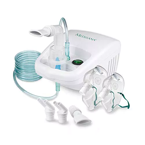 medisana IN 500 inalatore, nebulizzatore a compressore con boccaglio e maschera per adulti e bambini