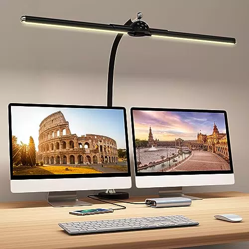 Megainvo Lampada da Scrivania a LED 24W Lampada Scrivania Led con Morsetto/Timming Dimmerabile Lampada da Tavolo Lavoro Regolabile a 360°Luce Scrivania per Ufficio Studio