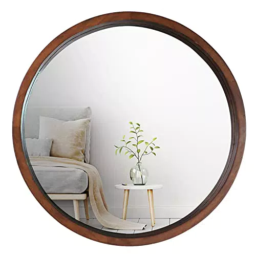 Mirrorize Specchio Rotondo Legno Grande 76 Cm, Specchio Tondo Da Parete Moderno
