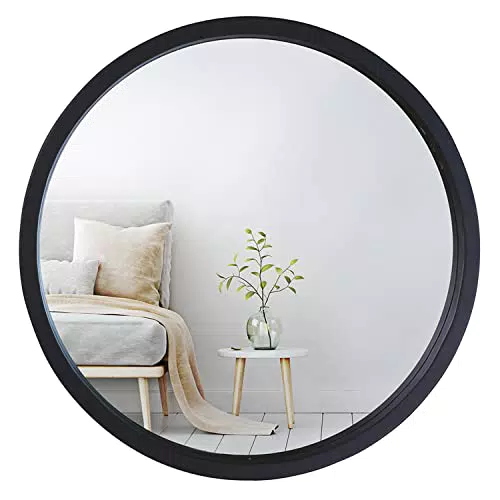 Mirrorize Specchio Rotondo Nero Legno 56 Cm, Specchio Tondo Da Parete Moderno