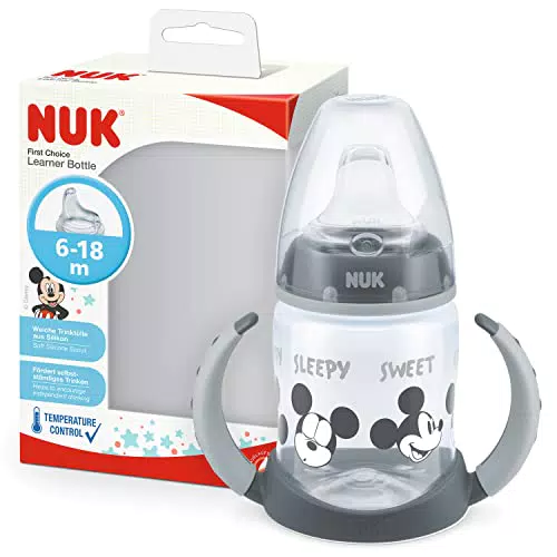 NUK First Choice+ bicchiere antigoccia / 6-18 mesi/Beccuccio in silicone a prova di perdite/Sfiato Anti-Colica/Senza BPA / 150ml / Disney Topolino