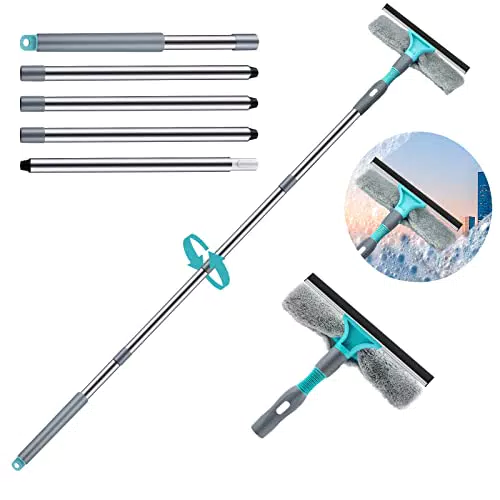 OBOVO Kit per tergivetri telescopico estensibile 230 cm con lavavetri in microfibra Strumenti per la pulizia lunghi 3 in 1 per auto in vetro Finestre alte per interni ed esterni