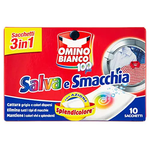 Omino Bianco - Salva e Smacchia, Sacchetti Lavatrice 3 Azioni in 1 con Effetto Smacchiante e Cattura Colore