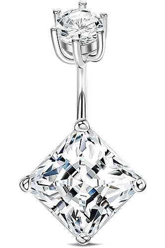 ORAZIO 14G Argento 925 Piercing Ombelico da Donna, Gioielli per Navel Piercing all'Ombelico Piccolo con Zirconia Cubica Quadrata Anelli per Ombelico in Argento