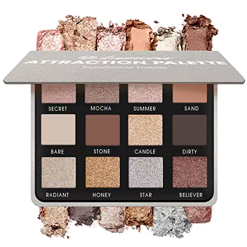 Palette Ombretti Neutri Smokey Nude - 12 Colori Brillanti e Opachi Altamente Pigmentati per Trucchi Occhi Natural - Make Up Professionali Formato Viaggio Con Specchio