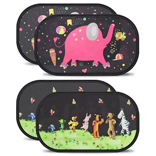 Parasole Auto Bambini Tendine, 4 Pezzi Parabrezza Finestrino Laterale con Simpatici Motivi