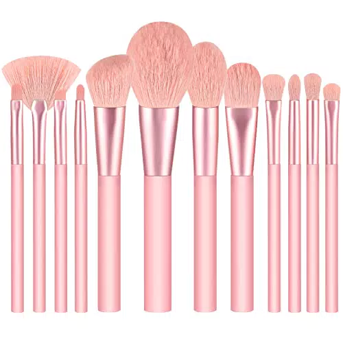 Pennelli Trucco Start Makers 12 Pezzi Rosa Pennelli Make Up Premium Synthetic Set di Pennelli per Trucco con fondotinta ombretto correttore pennello fard per sopracciglia set di pennelli