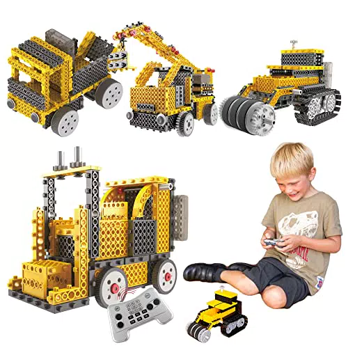 Pensa a Gizmos - Set di veicoli da costruzione RC da 240 pezzi. Kit creativo 4 in 1 con gru