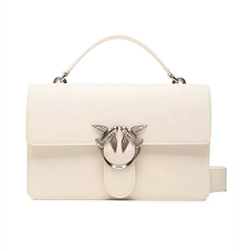 Pinko Love One Classic Light Vitello, Borsa Donna, Z14O_Bianco Seta-Old Silver