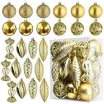 Prextex Palline di Natale Oro per Decorazioni Natalizie - 24 Pezzi Addobbi Natalizi Infrangibili per Albero di Natale con Gancio - Decorazioni Albero di Natale