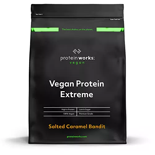 Protein Works - Proteina Vegana Extreme In Polvere - 100% a Base Vegetale - 5 Fonti Proteiche ​​- Vitamine e Minerali Aggiunti - 7 Agitare - Caramello Salato Intenso - 500g