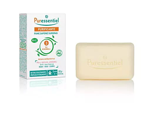 Puressentiel Sapone Surgras Solido, 3 Oli essenziali BIO