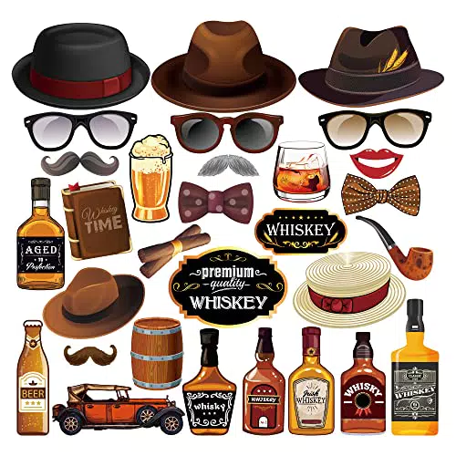 Qpout 30pcs Whisky Party Photo Booth Puntelli con bastoncini