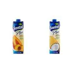 Santal Plus Bevanda Analcolica Pesca e Mango - 1 L & Succo Ananas e Cocco con Una Goccia di Latte - 1 L