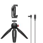 Sennheiser XS Lav USB-C, kit mobile di microfono lavalier omnidirezionale a clip con morsetto per smartphone e mini treppiede Manfrotto PIXI