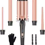 Set ferro arricciacapelli Ferro ondulato 5 in 1 - ferri arricciacapelli 3 barilotti per ricci grandi senza ricci Bigodini in ceramica con diversi accessori Regolazione della temperatura