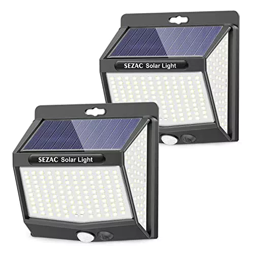 SEZAC Luce Solare Led Esterno Illuminazione a 270° con Sensore di Movimento