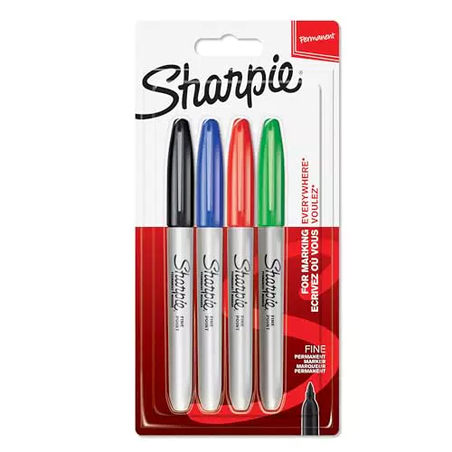 SHARPIE Pennarelli Indelebili, Punta Fine, Confezione da 4, Colori Classici Assortiti
