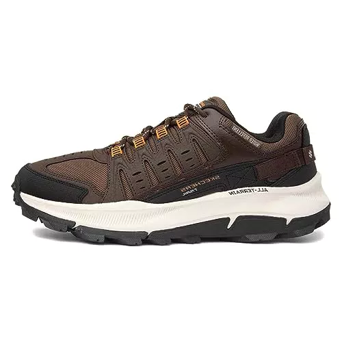 Skechers 237501 Bror, Scarpe da Ginnastica Uomo, Brown Leather Mesh Orange Trim