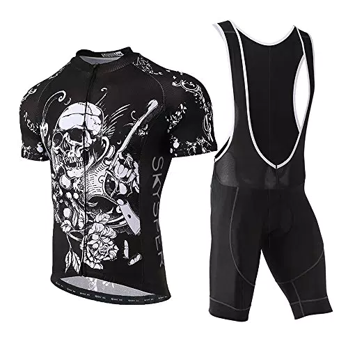 SKYSPER Set Abbigliamento Ciclismo Estivo, Completo Ciclismo Maniche Corti + Salopette 360 Gradi Traspirante per Uomo Ciclismo