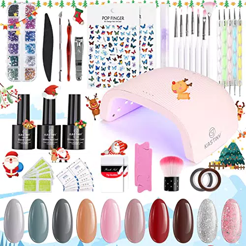 Smalto Semipermanente, Kastiny 13 PCS Kit Unghie Lampada 72W UV/LED con Base Top Coat