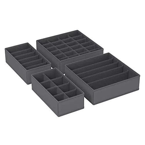 SONGMICS RUS04GY - Set di 4 Scatole Portaoggetti Pieghevoli per Biancheria Intima
