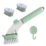 Spazzola per la pulizia dei piatti con 2 testine di ricambio in sisal naturale, verde