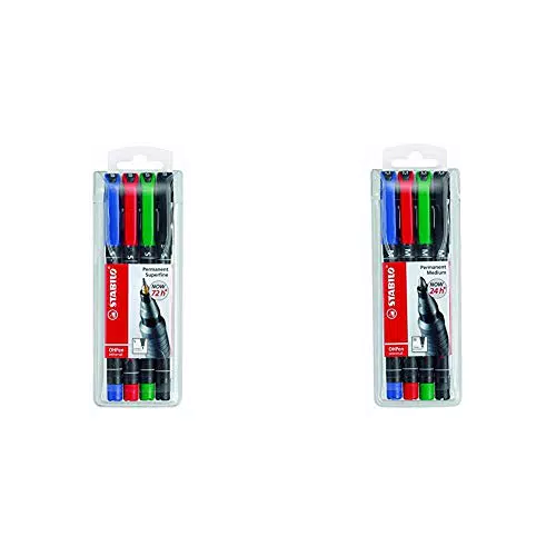 STABILO OHPen universal Permanente Penna Tratto Superfine colori assortiti - Astuccio da 4 & OHPen universal Medio permanente colori assortiti - Astuccio da 4