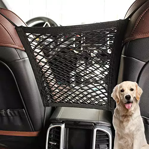 Tasca A Rete Per Auto A 2 Strati Tasca Borsa Rete Auto Rete Portaoggetti Auto Sedile Rete Elastica Quattro Lati Barriera Per Auto Tra I Sedili Anteriori Per Bambini Cani Animali Domestici 30*28 Cm