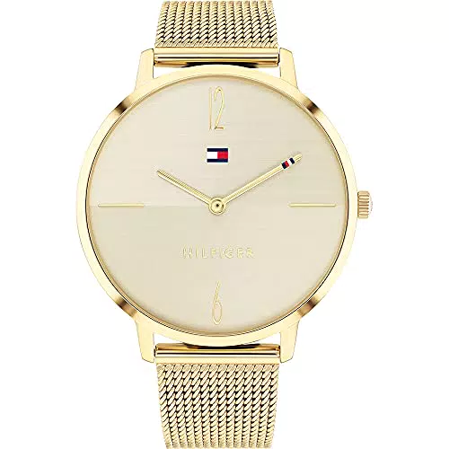 Tommy Hilfiger Orologio Analogico al Quarzo da Donna con Cinturino in Maglia Metallica in Acciaio Inossidabile Dorato - 1782339